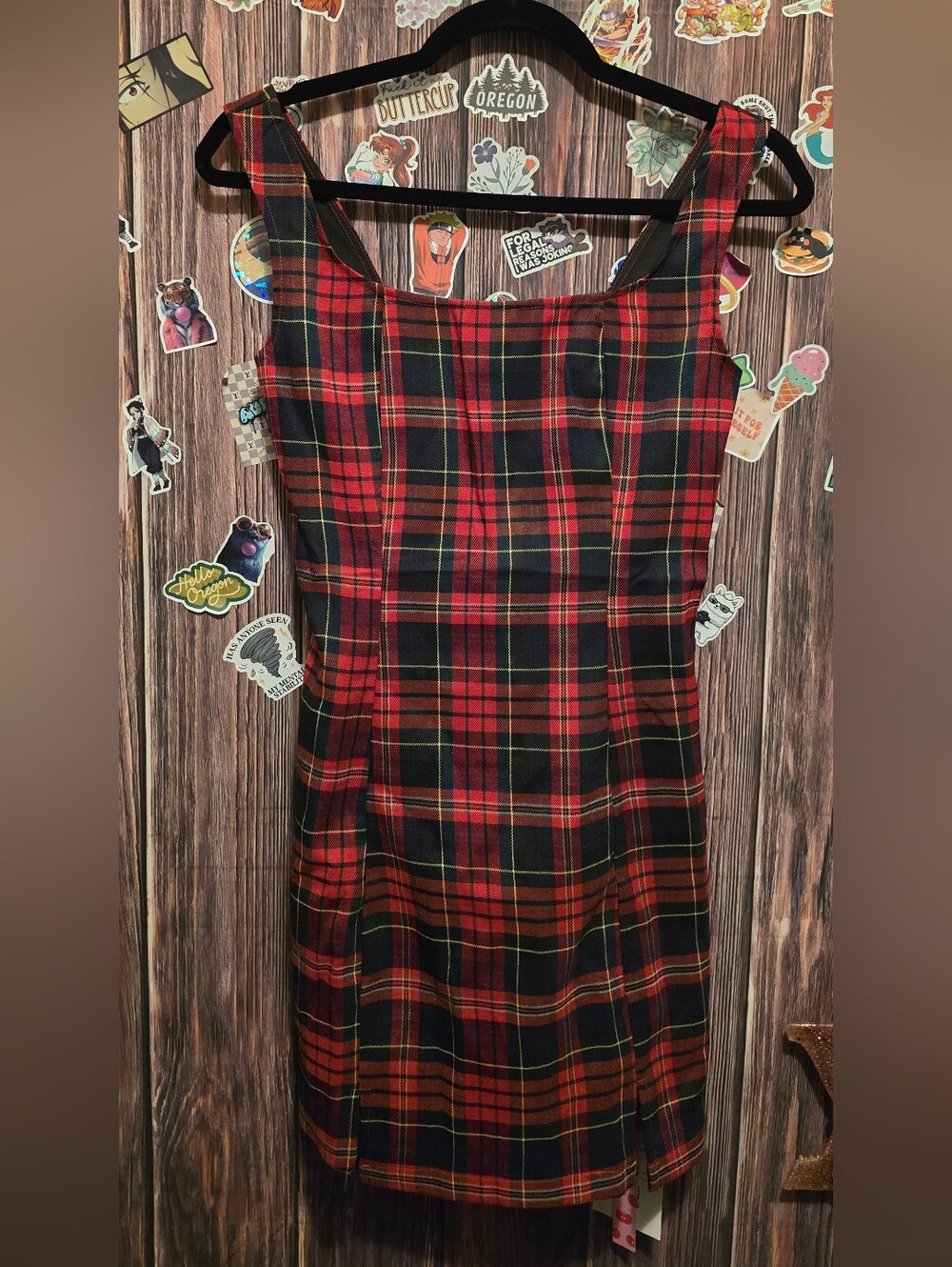Cider Women's Red Plaid Scoop-Neck Pinafore Dress - Picture 2 of 5